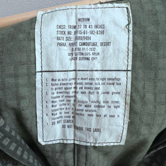 Vintage 80's U.S Military Night Desert CAMOUFLAGE Jacket Fishtail PARKA Medium - Picture 8 of 8